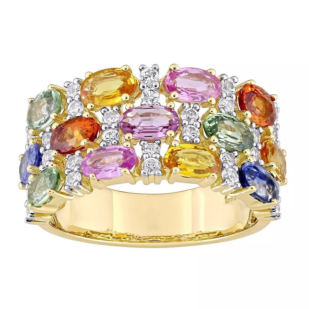 Stella Grace 14k Gold Multi-Color Sapphire Triple-Row Ring, Women's, Size: 7 Product Image