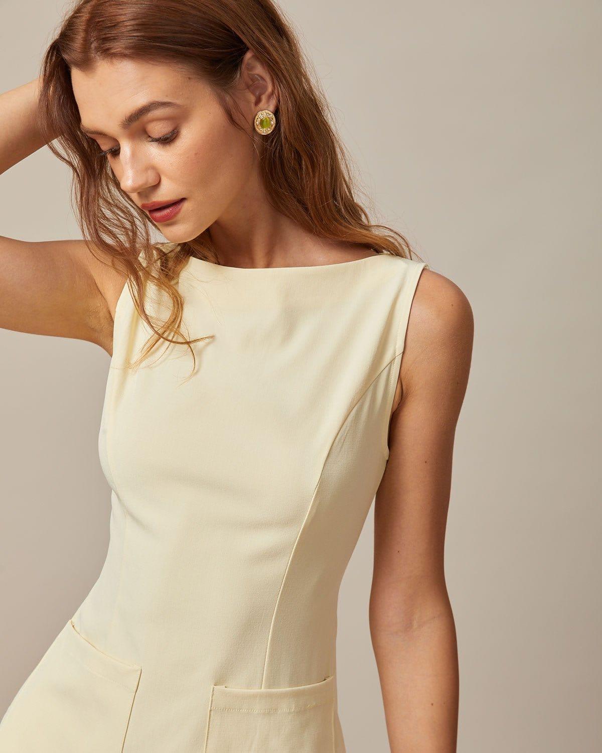 The Yellow Boat Neck Cutout Mini Dress Product Image