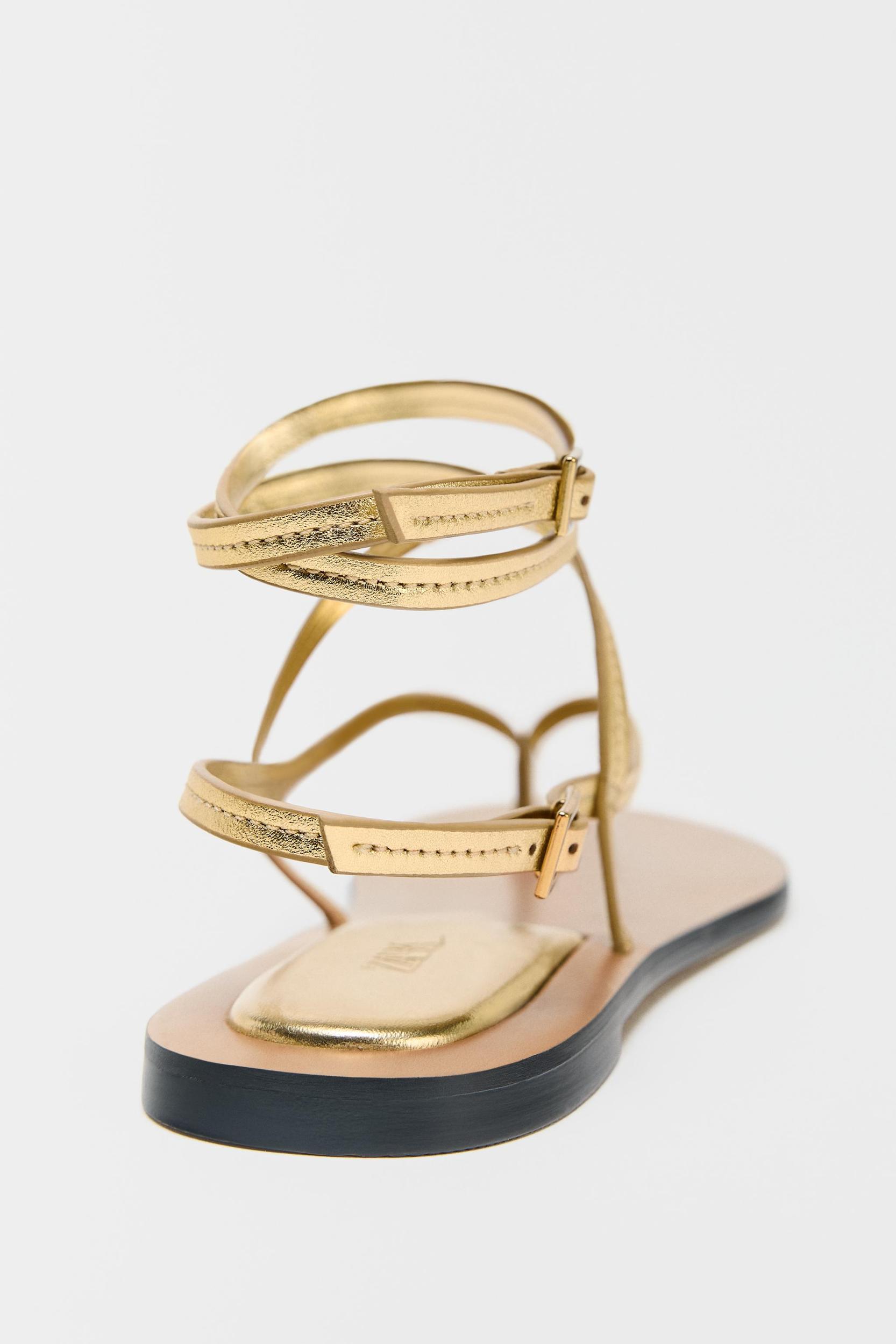 METALLIC EFFECT STRAPPY LEATHER SANDALS Product Image