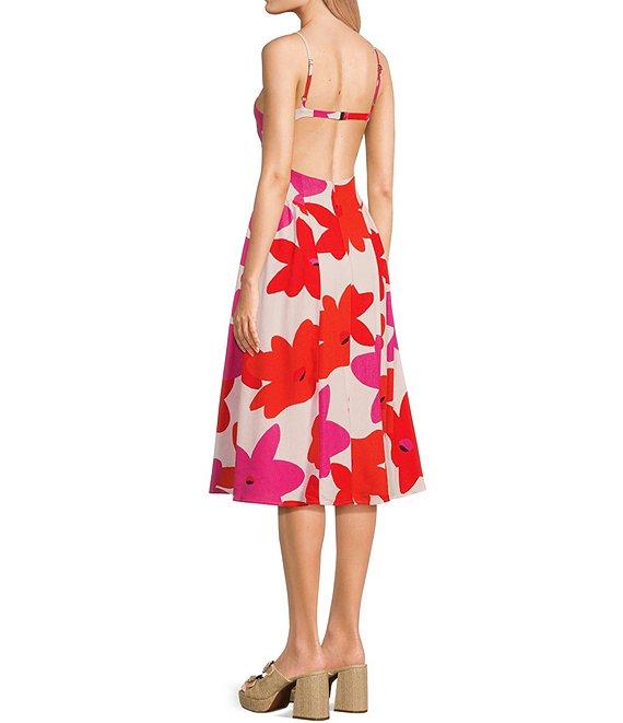 GB Floral Printed Linen Blend Open-Back Midi Dress Product Image