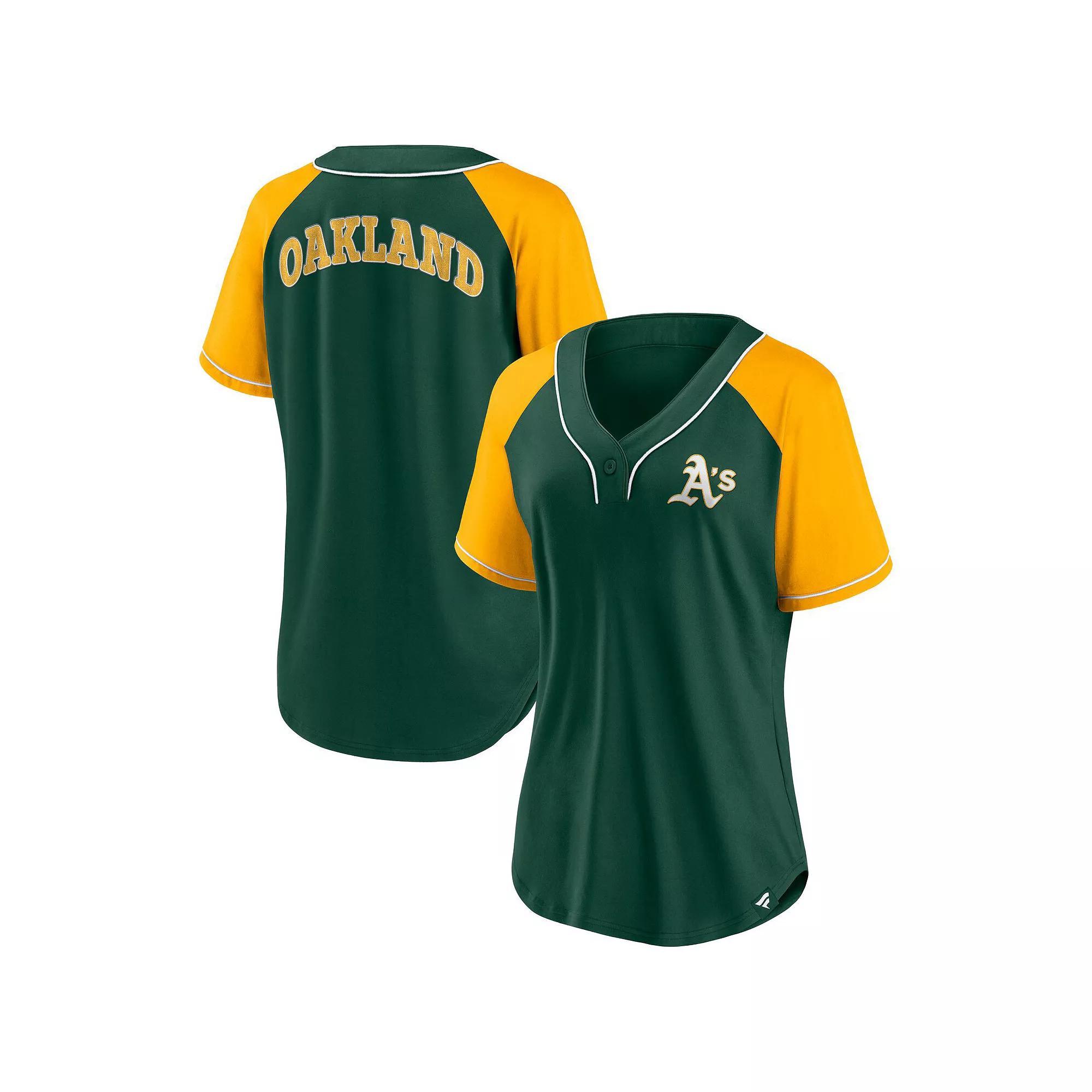 Women's Fanatics Branded Green Oakland Athletics Ultimate Style Raglan V-Neck T-Shirt, Size: Small Product Image