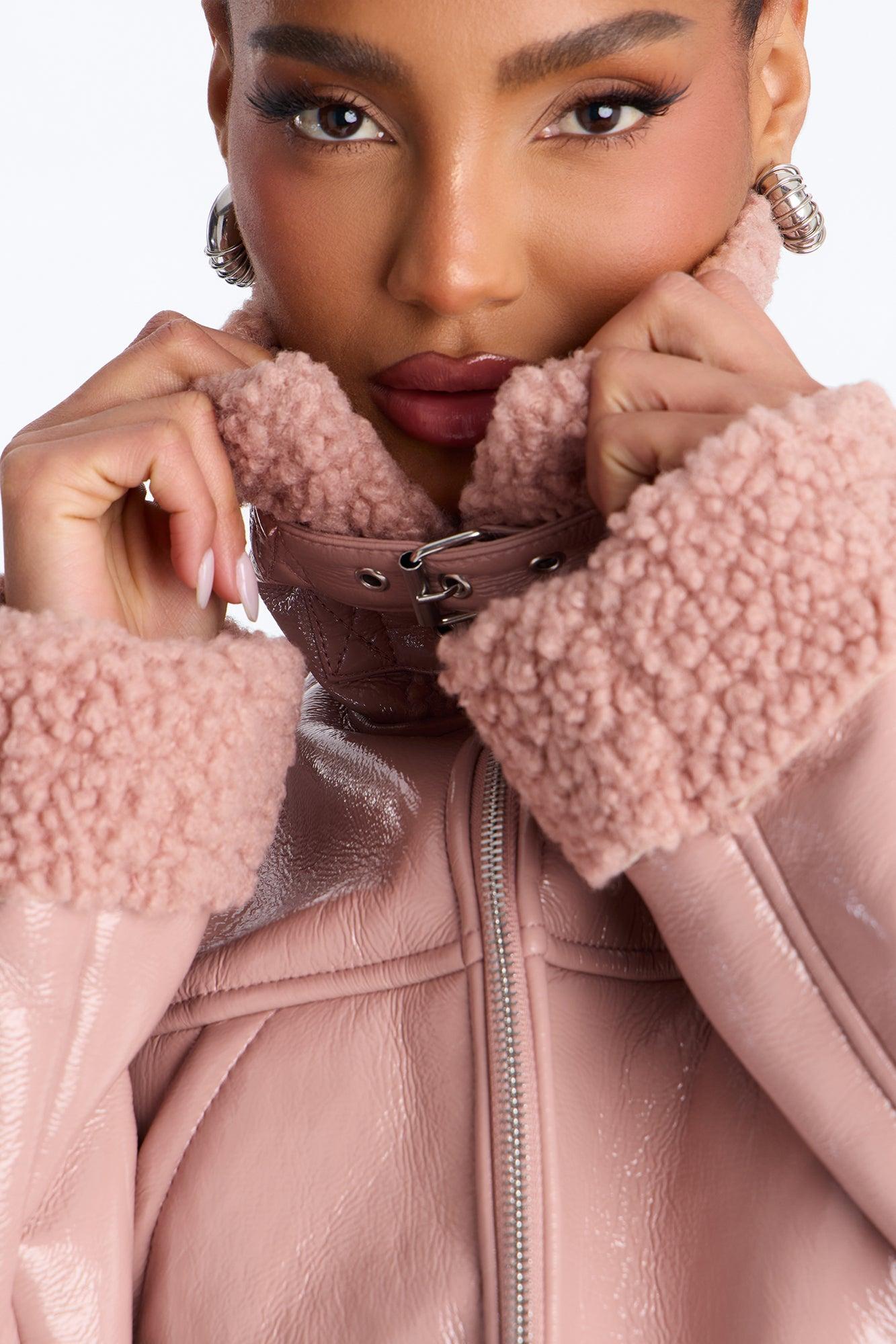 Bad Influence Faux Leather Cropped Jacket - Pink Female Product Image