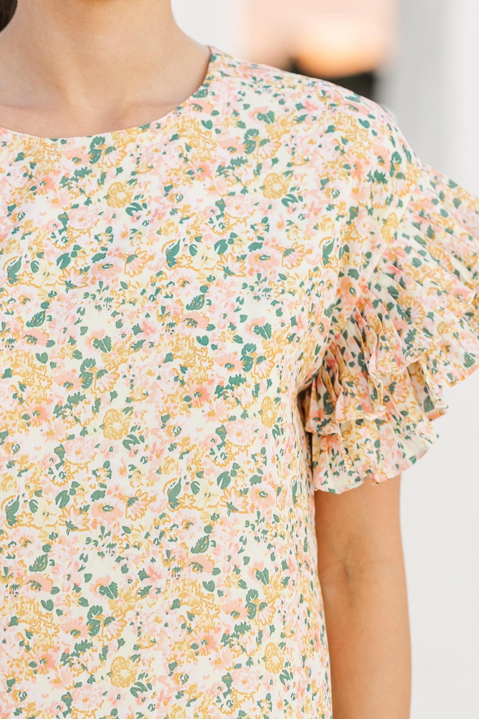 What A Vision Yellow Ditsy Floral Ruffled Dress Female Product Image