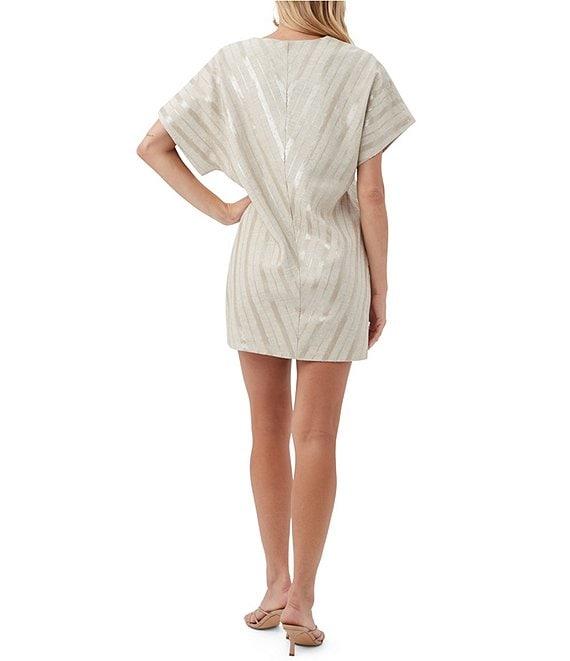 Trina Turk Elisabetta Saint Maxime Linen Blend Sequin Pattern V-Neck Short Sleeve Dress Product Image