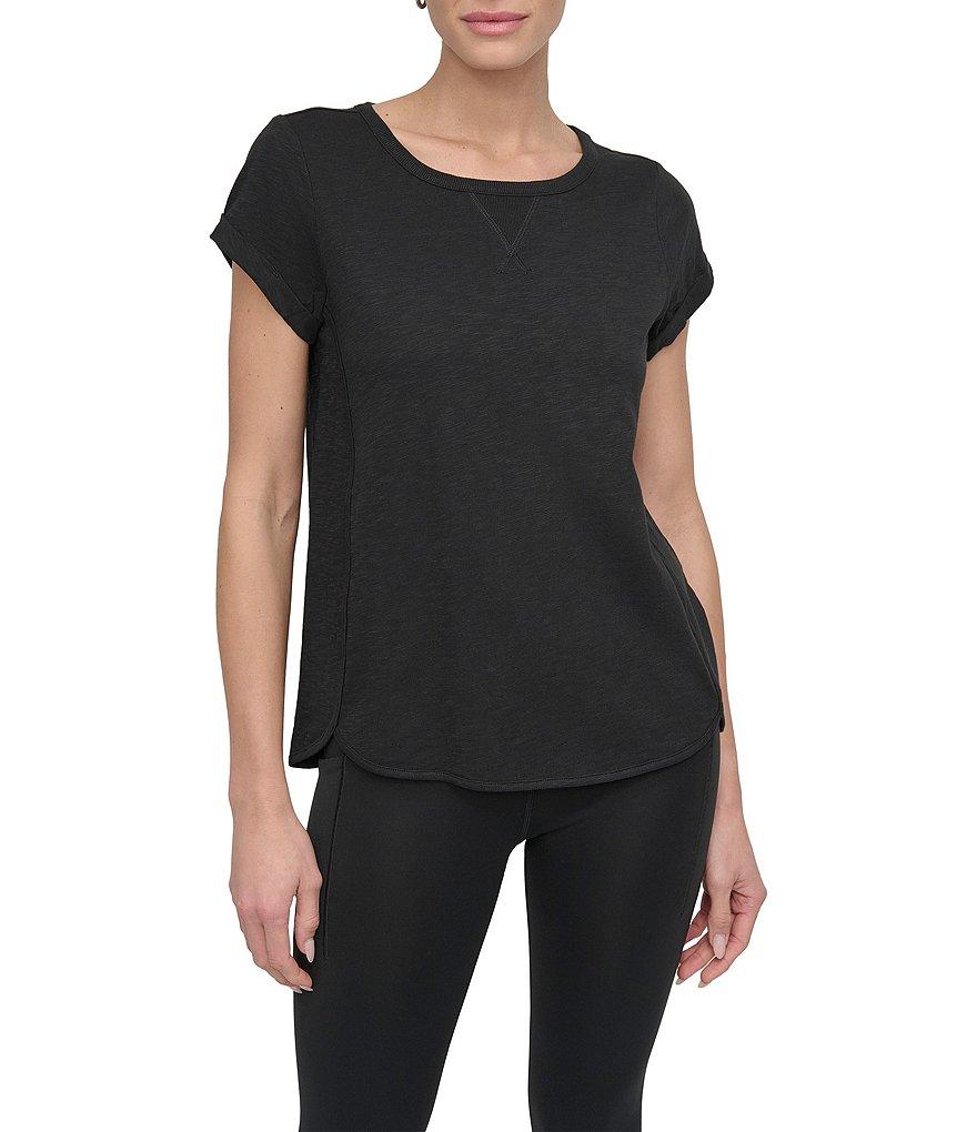 DKNY Sport by Donna Karan Knit Slub Jersey Crew Neck Short Rolled Sleeve T-Shirt Product Image