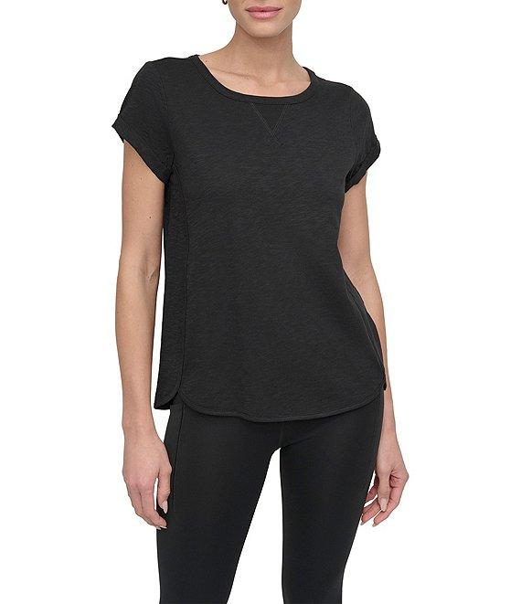 DKNY Sport by Donna Karan Knit Slub Jersey Crew Neck Short Rolled Sleeve T-Shirt Product Image