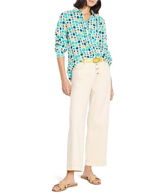 NIC + ZOE Bright Spot Crinkle Point Collar Long Sleeve Button Front Top Product Image