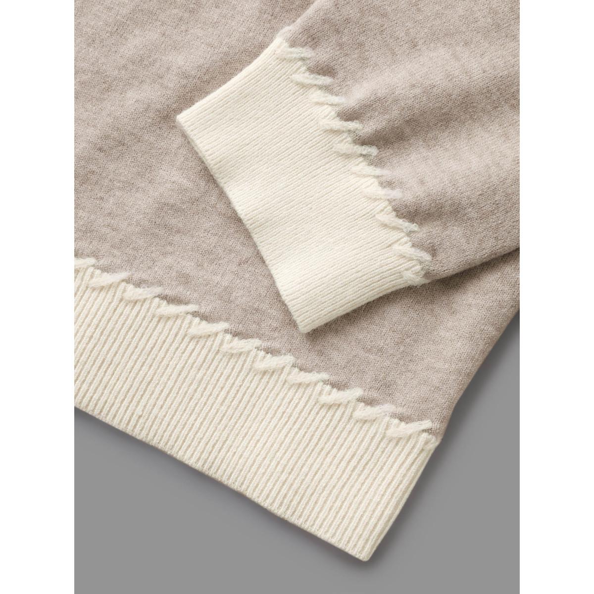 Plus Size Supersoft Essentials V Neck Contrast Crochet Pullover Apricot Women Casual Long Sleeve V-neck Everyday Pullovers BloomChic 12/L Product Image