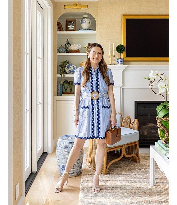 SAIL to SABLE x Style Charade Ella Stripe Print Point Collar Short Sleeve Dress Product Image