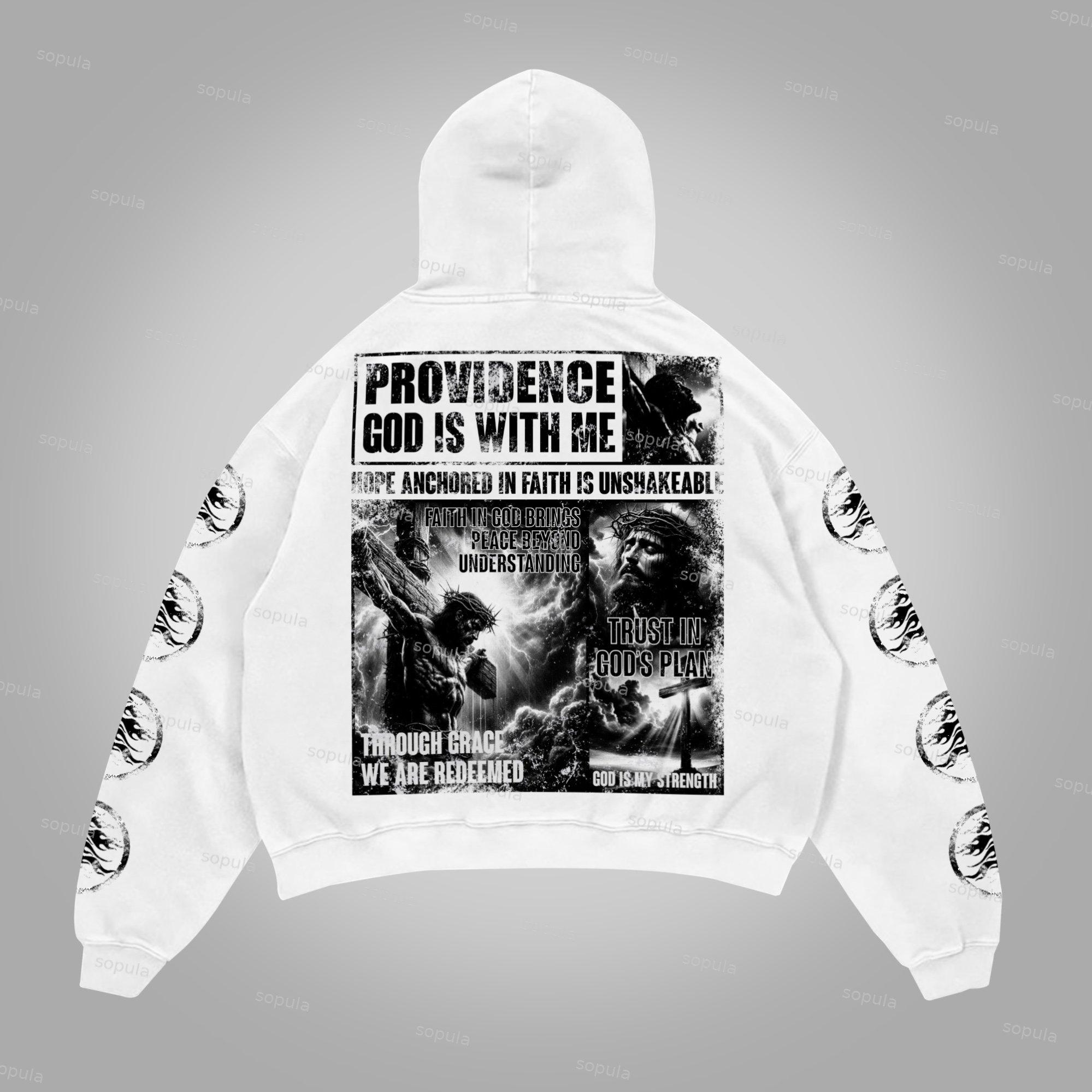 Sopula God Is With Me. Retro Vintage Printed Graphics Cotton Pocket Hoodie Product Image