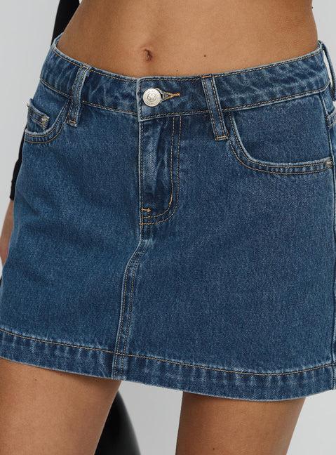 Nickei Denim Mini Skirt Mid Wash Product Image
