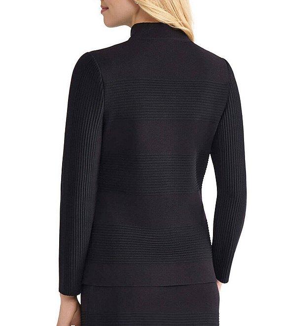 MISOOK Tailored Ottoman Stitch Knit Split Mandarin Collar Long Sleeve Jacket Product Image