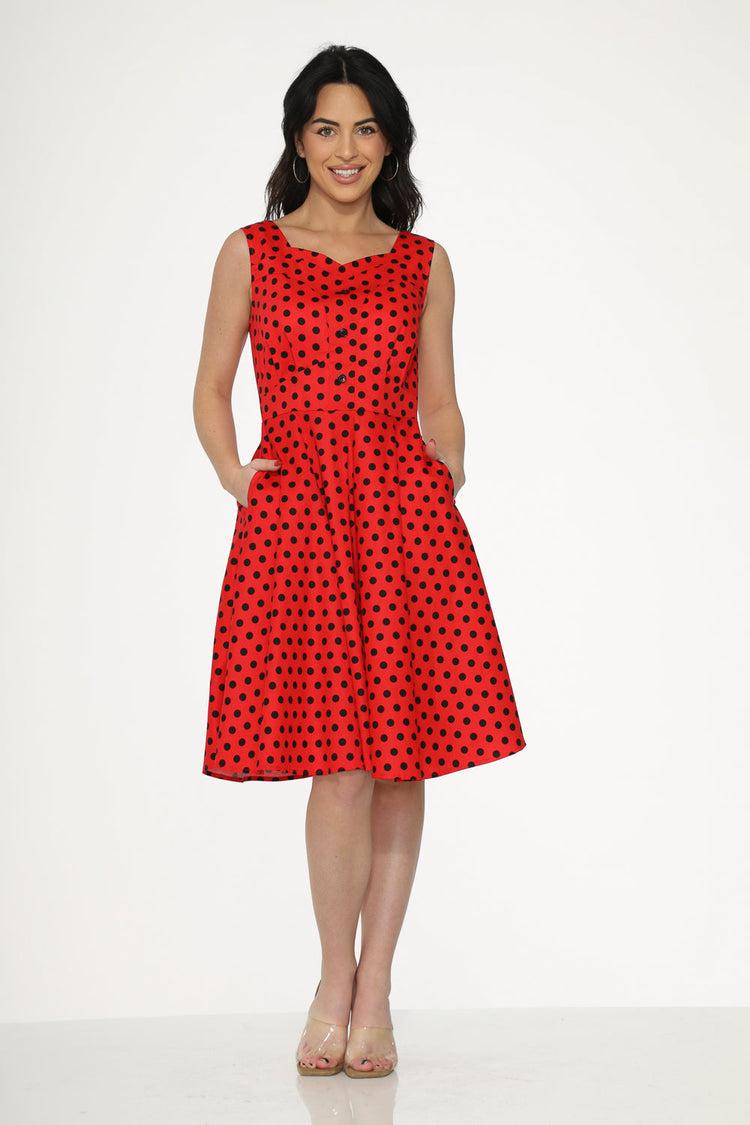 Red Black Polka Dot Swing Dress Product Image