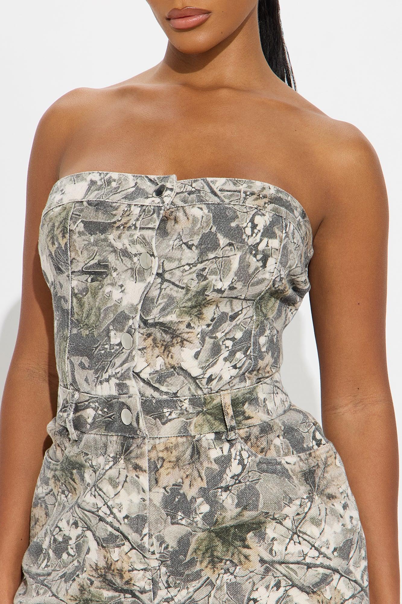Urban Icon Camo Strapless Jumpsuit - Grey/combo Female Product Image
