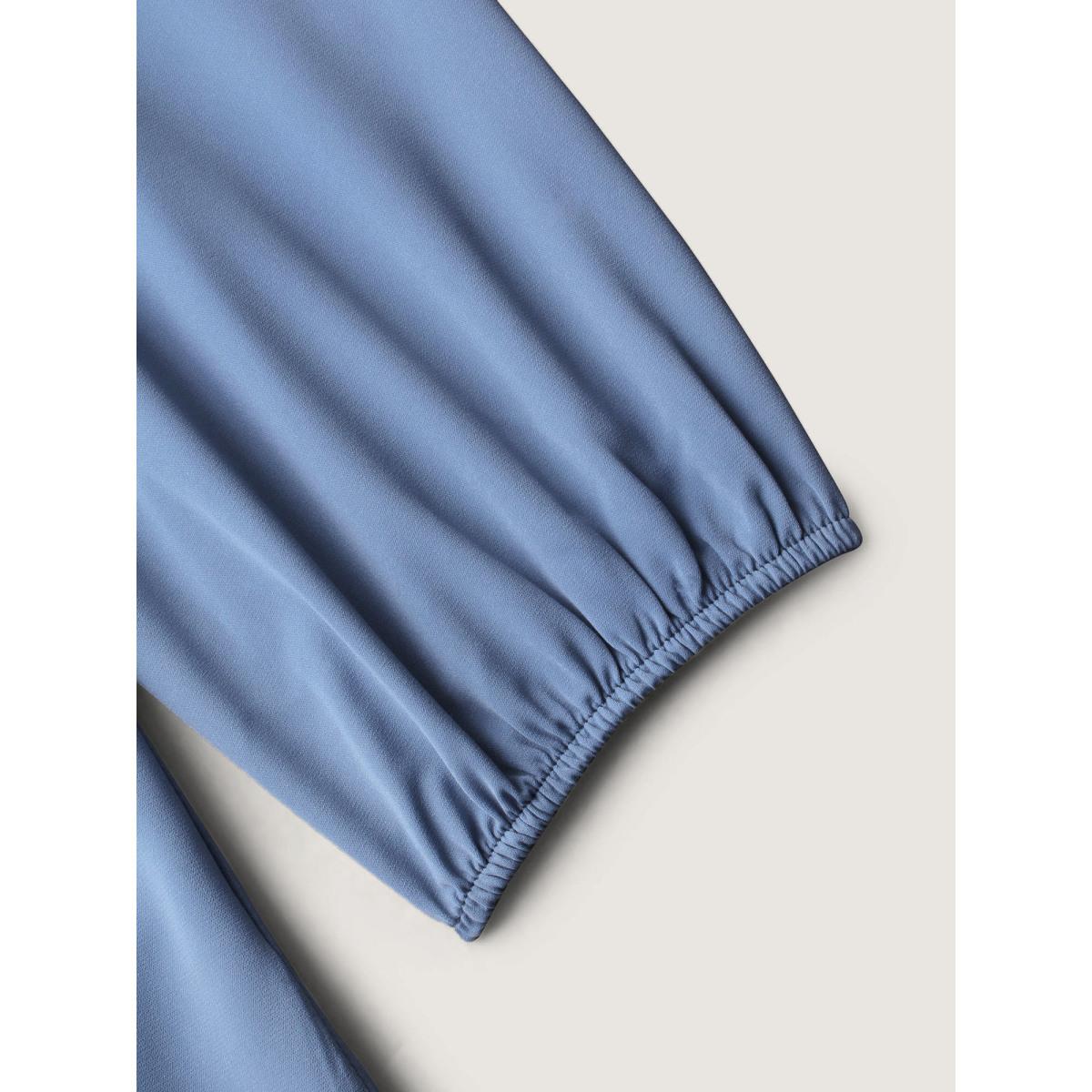 Plus Size Stone Criss Cross Neckline Puff Sleeve Gathered Blouse Women Timeless Long Sleeve Asymmetrical Neck Elegant Blouses BloomChic 14-16/1X Product Image