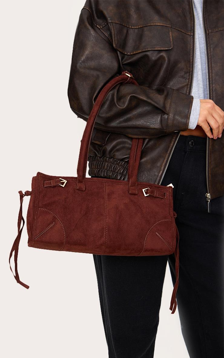 Chocolate Faux Suede Long Shoulder Bag Product Image