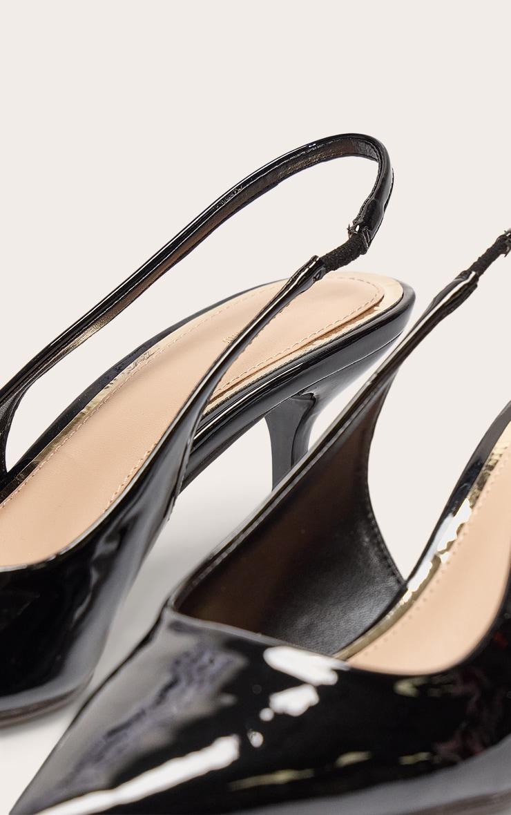 Black Patent Pu Point Toe Sling Back Mid Heeled Courts Product Image