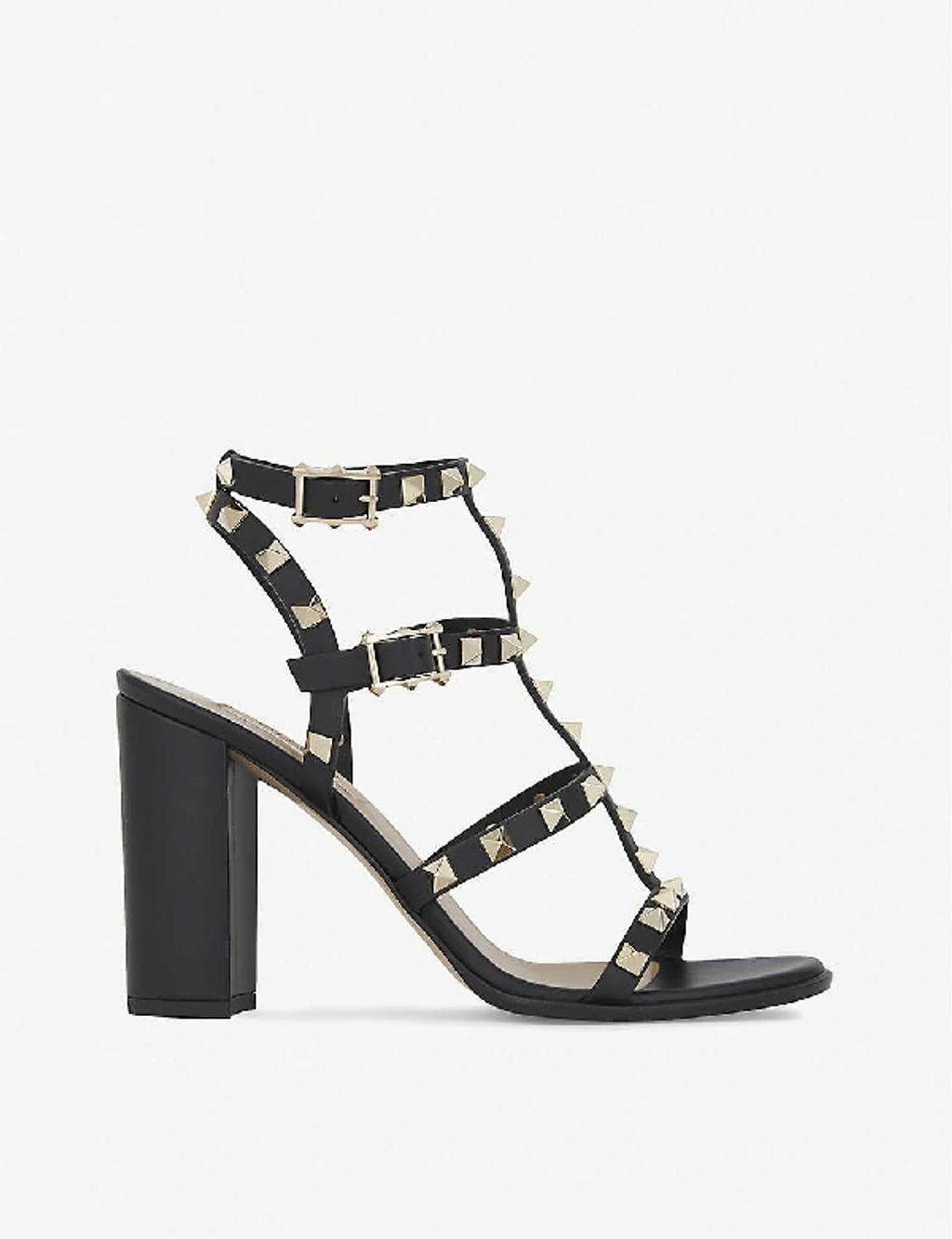 VALENTINO GARAVANI Valentino Rockstud Caged 90 Leather Ankle Strap Sandal In Black Product Image