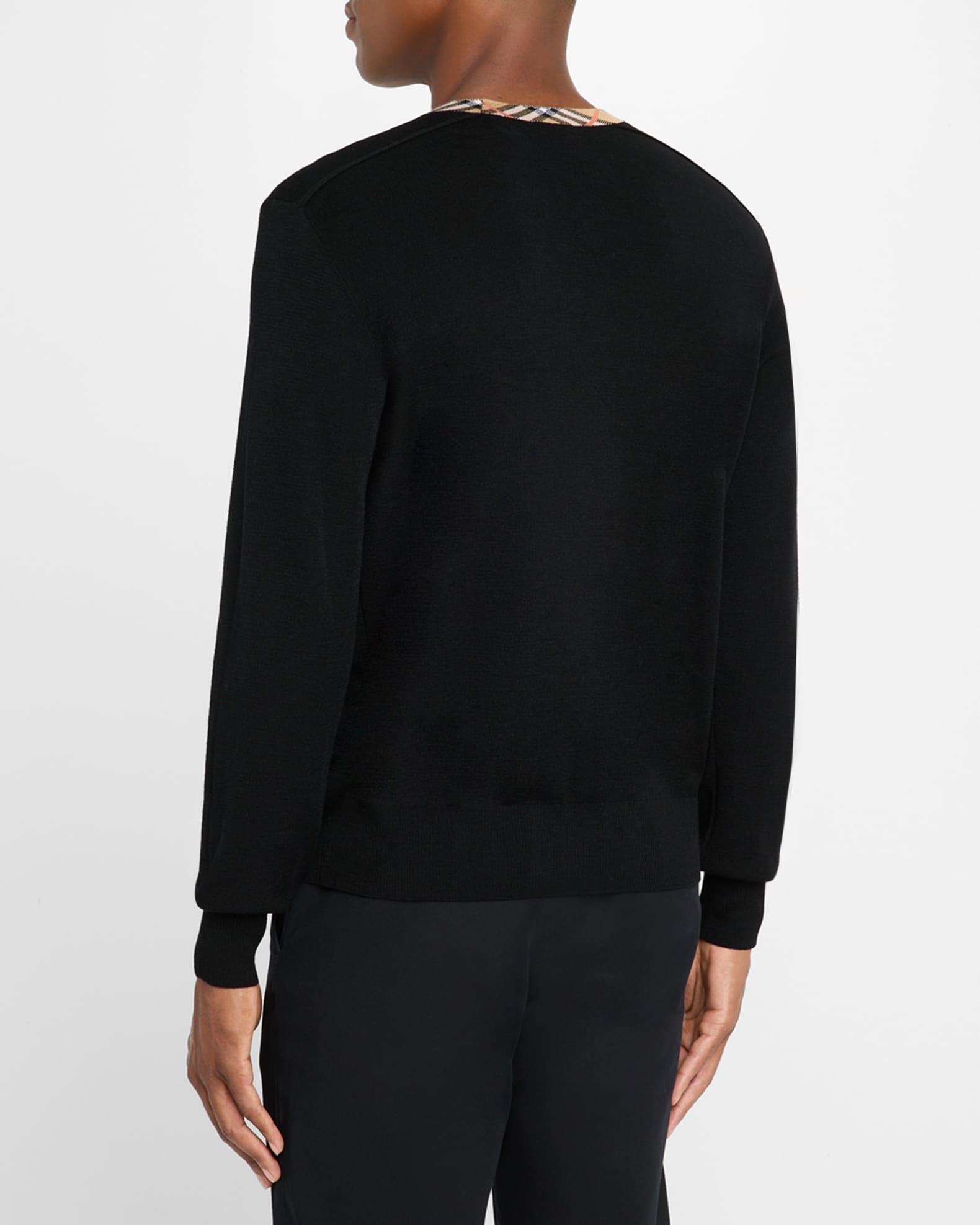 Men's Check-Trim Wool Crewneck Sweater Product Image