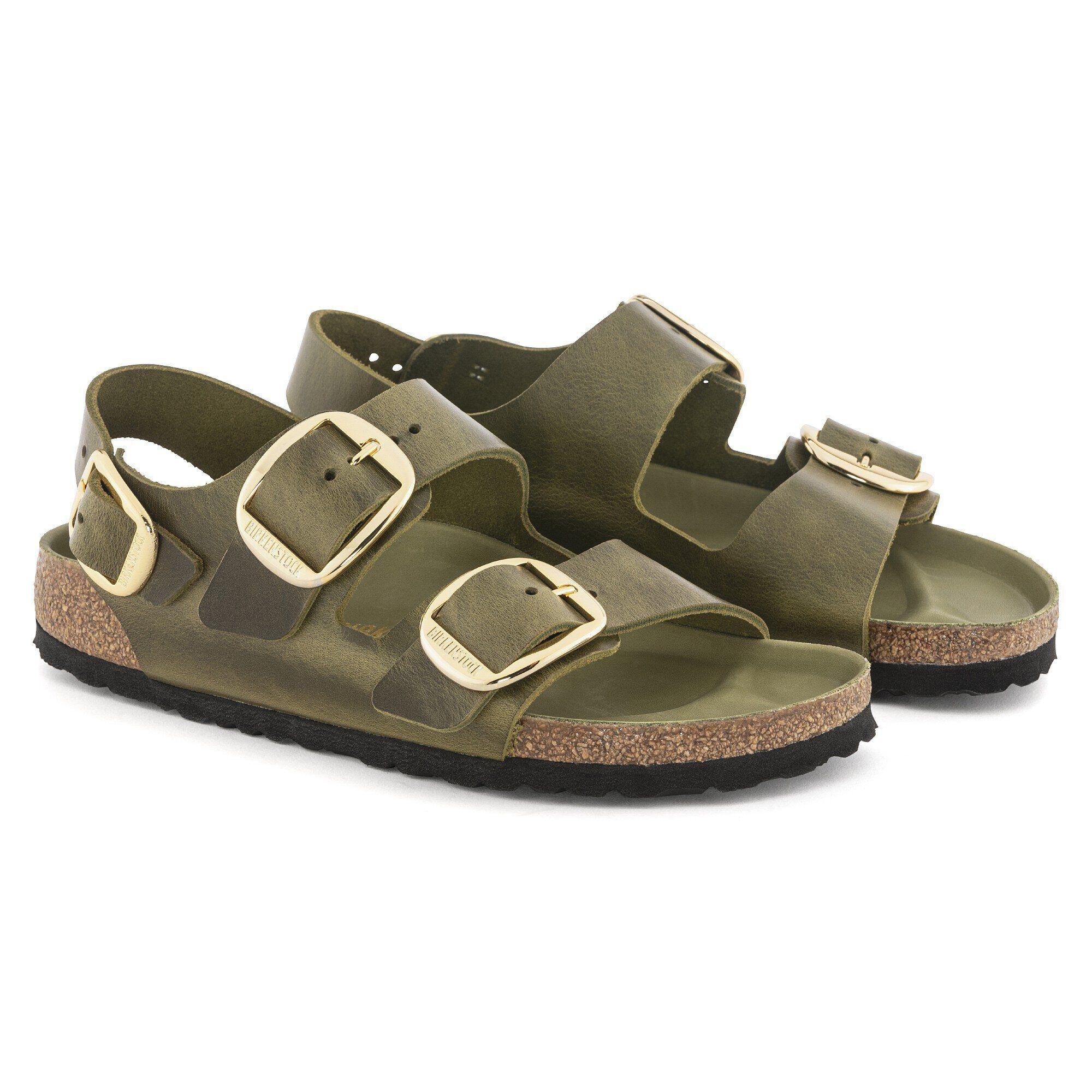 Milano Big Buckle Oiled Leather Olive Green Product Image
