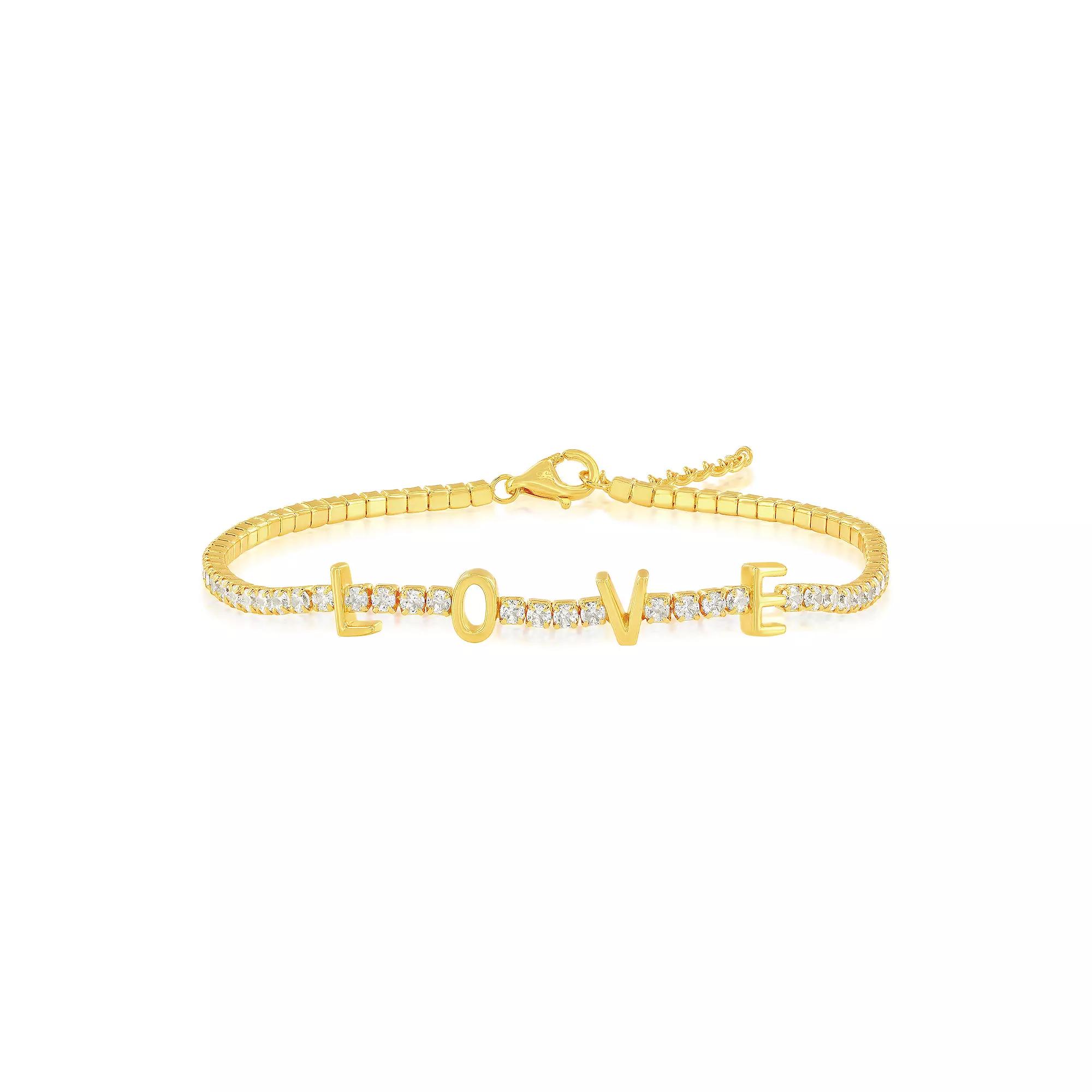 Argento Bella Sterling Silver "Love" Tennis Cubic Zirconia Bracelet, Women's, Size: 7-8" ADJ, Gold Tone Product Image
