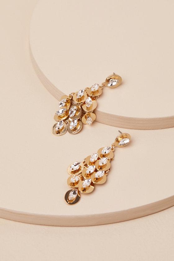 Noteworthy Sparkle Gold Rhinestone Drop Earrings Product Image