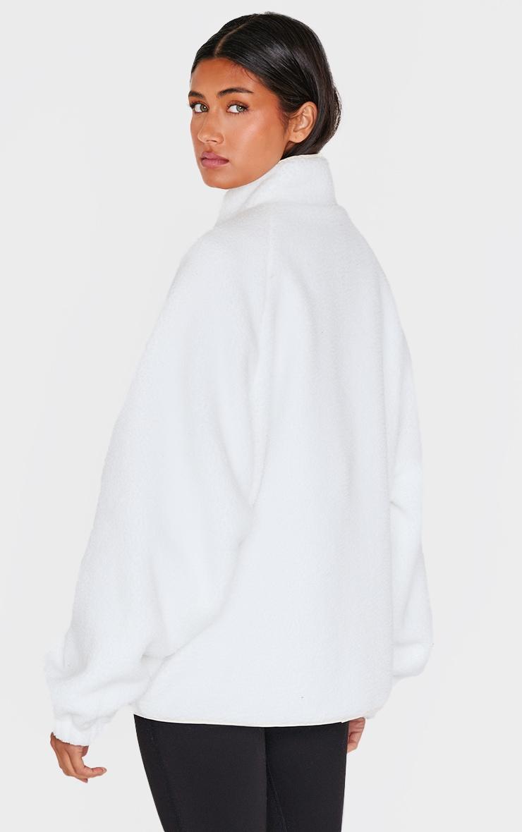 White Teddy Contrast Fleece Zip Up Jacket Product Image