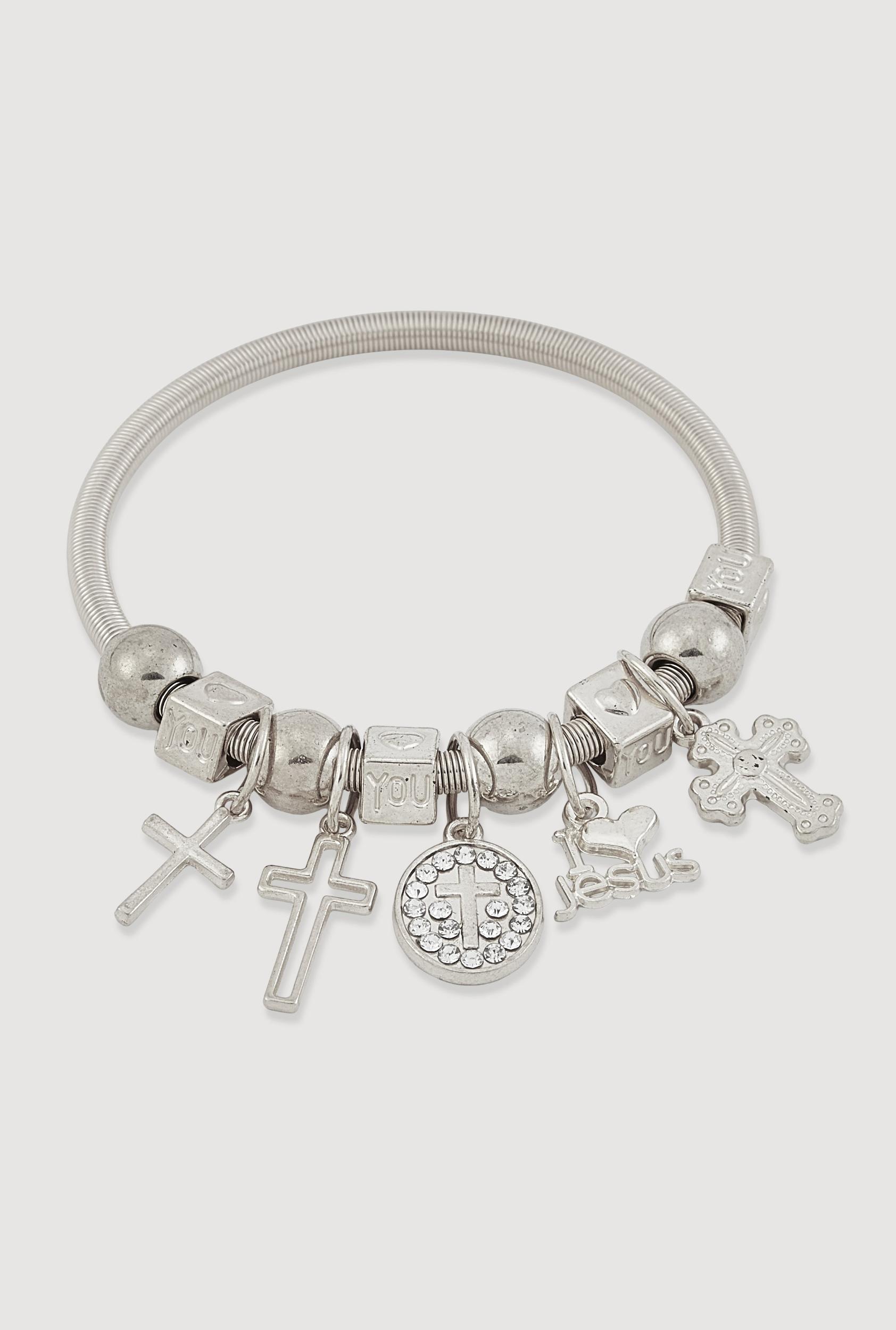 Rhinestone Cross Charm Stretch Bracelet Male Product Image