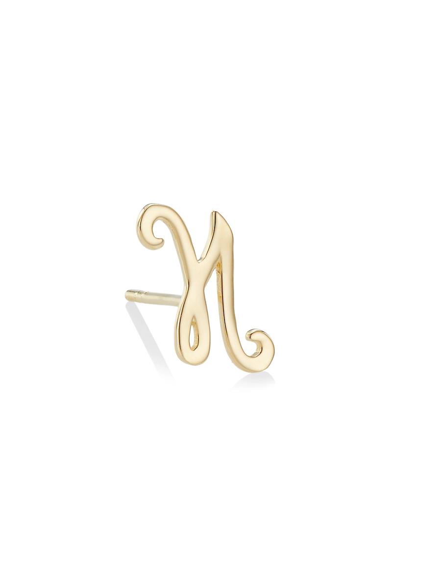 Womens 14K Yellow Gold Cursive Initial Stud Earring Product Image