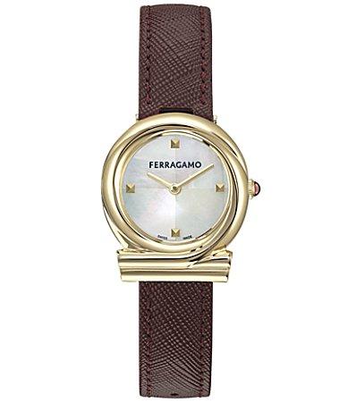 Womens Gancini Twisted Goldtone Stainless Steel & Leather Strap Watch/28MM Product Image