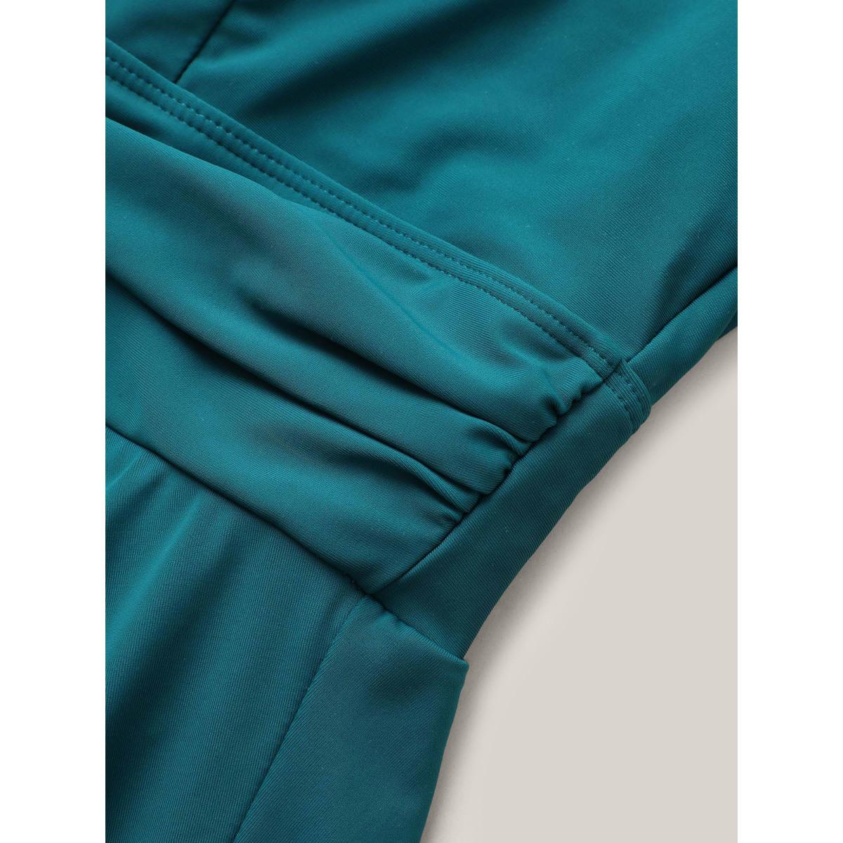 Plus Size Solid Ruffle Hem Empire Waist Halter Neck Swim Dress Women's Swimwear Indigo Resort Bodycon Halter neck High stretch Curve Swim Dresses BloomChic 18-20/2X Product Image