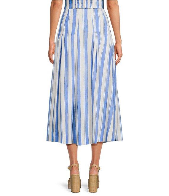 Mestiza New York Seville Santorini Stripe Linen Blend Pleated Coordinating Midi Skirt Product Image