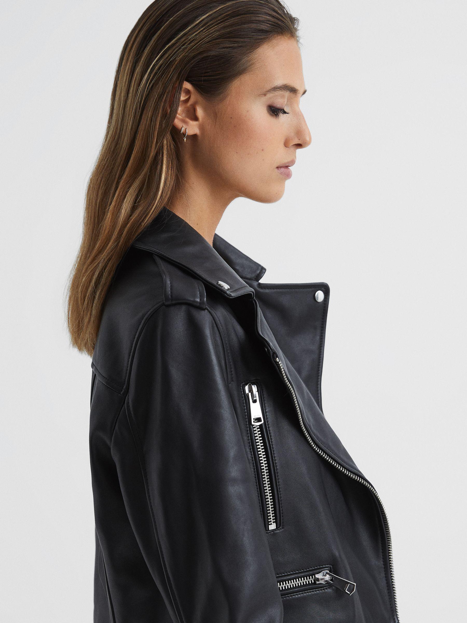 Leather Biker Jacket in Black Product Image