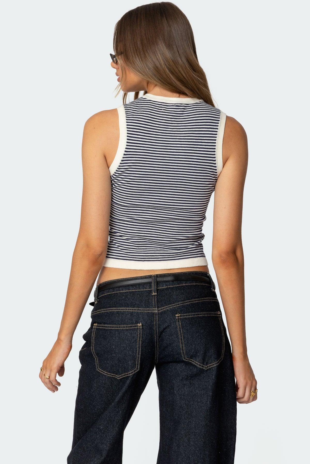 Everson Striped Button Up Knit Top Product Image