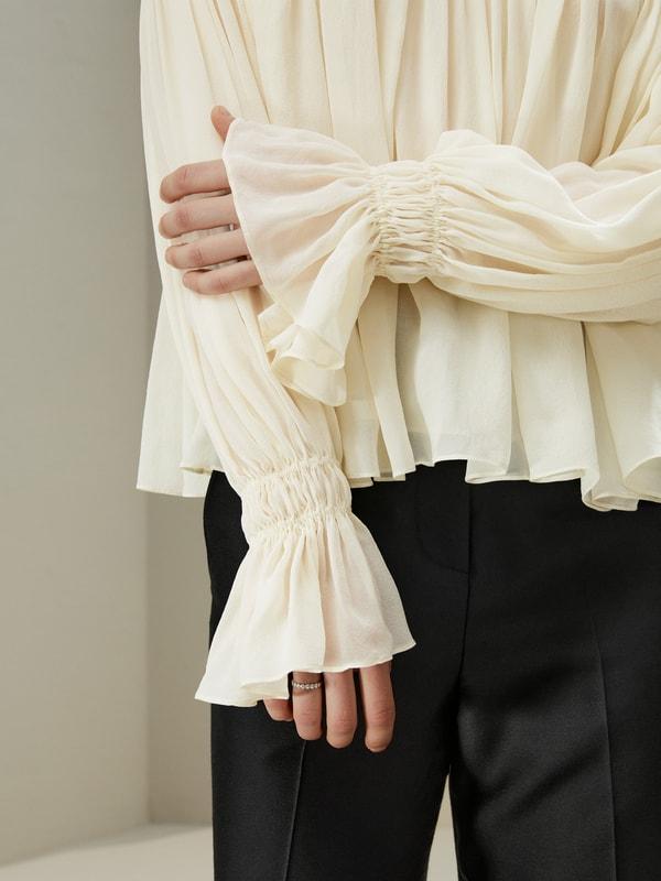 Sheer-shoulder Ruffle Shirt Product Image