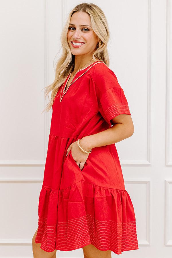 Lake Day Bliss Tiered Mini Dress in Red Product Image