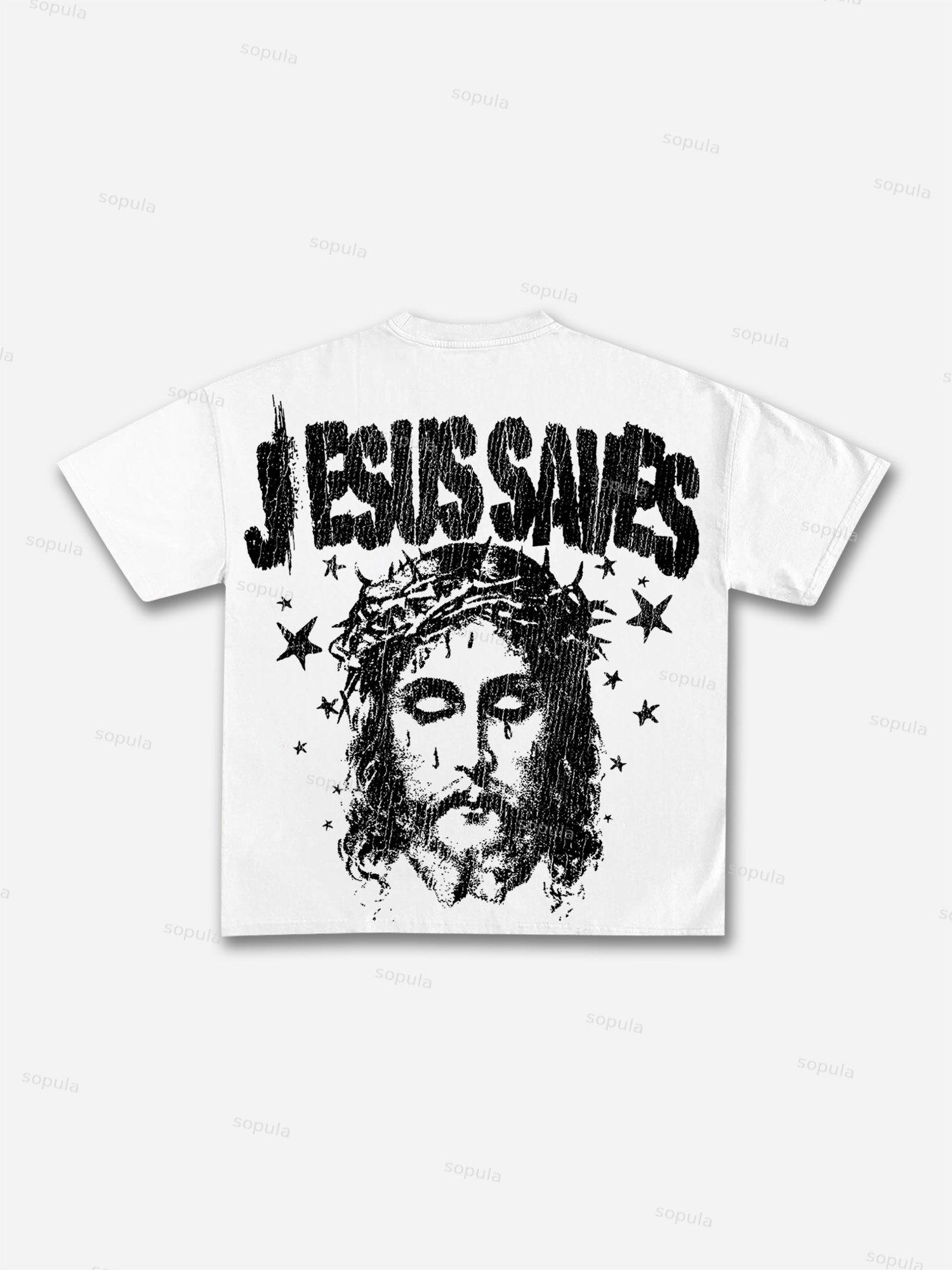 Jesus Saves Graphic Print Cotton T-shirt Product Image