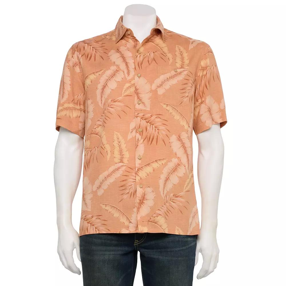Men's Newport Blue Short Sleeve Button Down Shirt, Size: XXL, Pink Tonal Palm Product Image