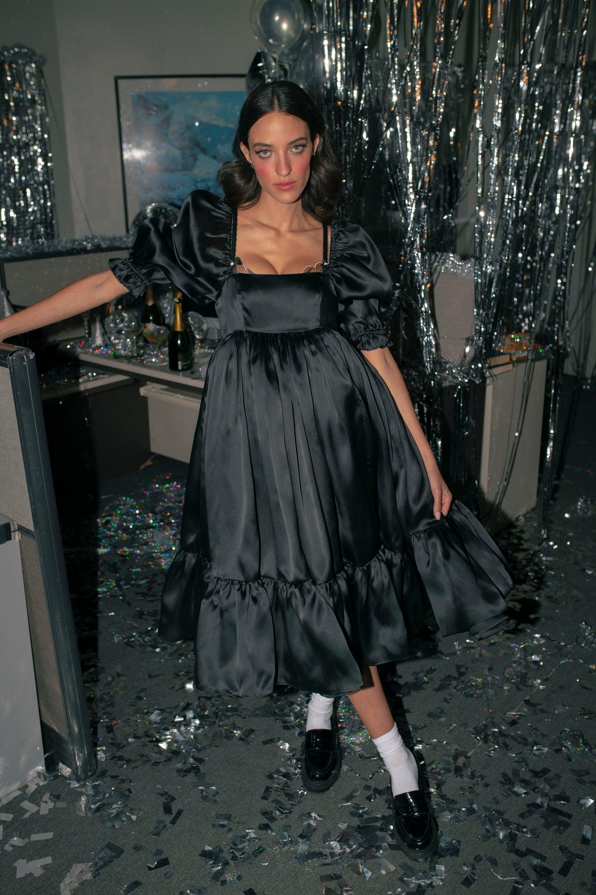 The Caviar Silk Satin Organza French Puff Dress Product Image