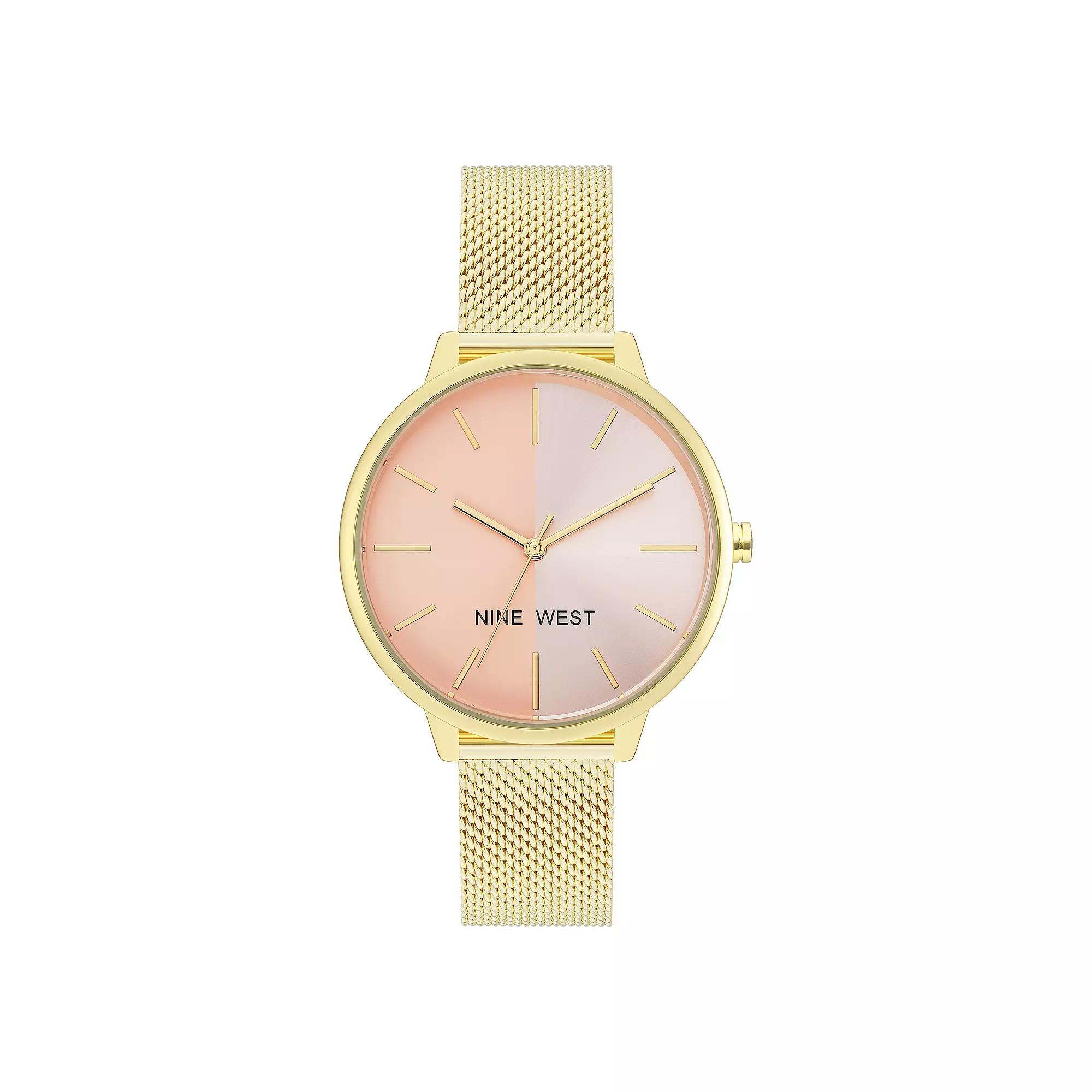 Nine West Women's Split Dial Mesh Watch, Size: Large, Pink Product Image