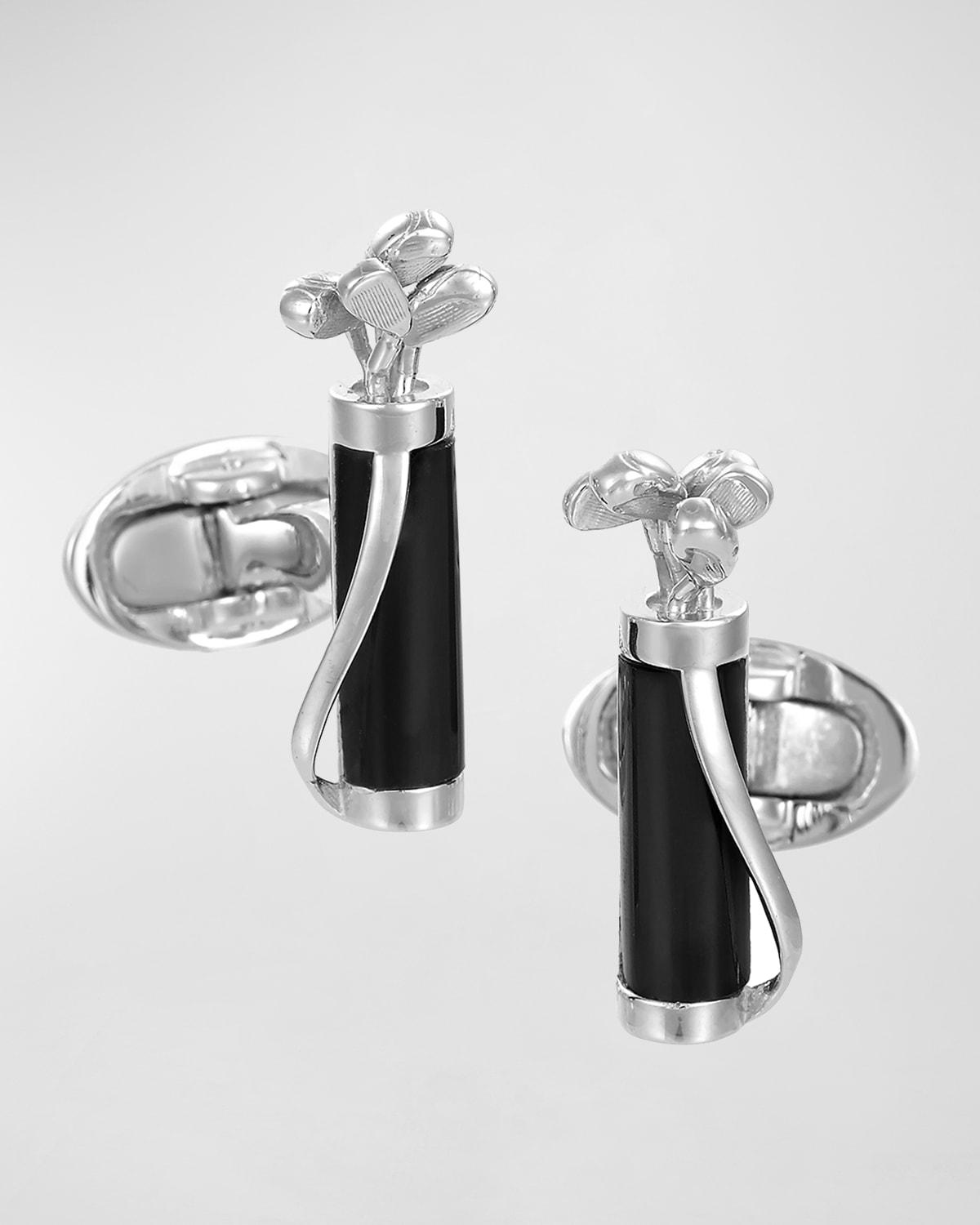 Mens Golf Bag Rhodium-Plated Onyx Cufflinks Product Image
