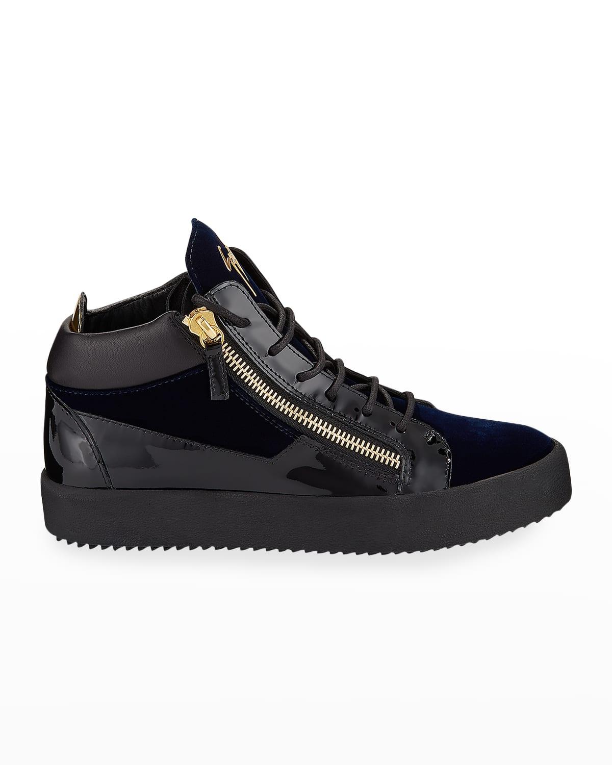 Men's Velvet Patent Leather Mid-Top Sneakers Product Image