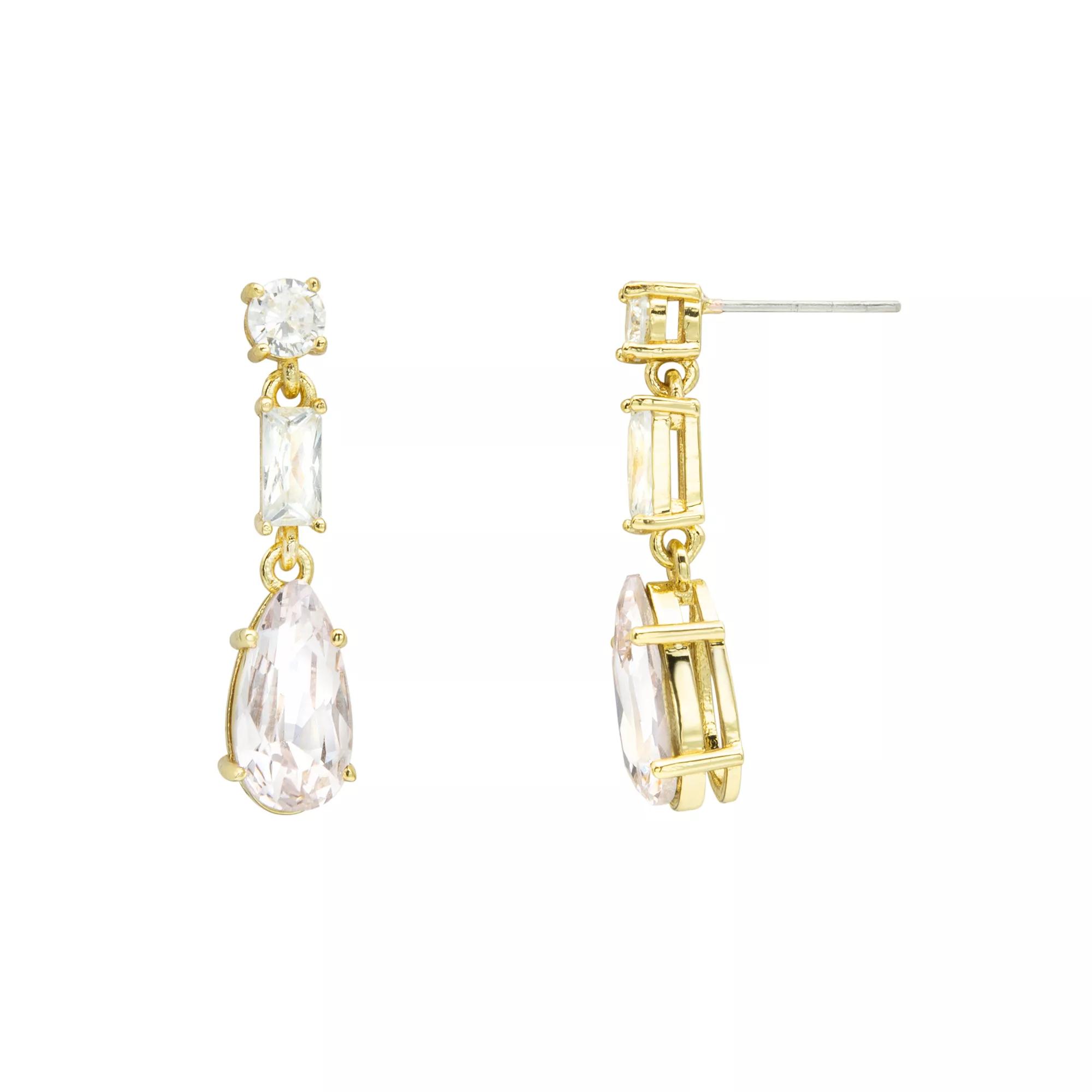 Brilliance Gold Tone Light Pink Crystal & Clear Cubic Zirconia Linear Drop Earrings, Women's, Gold Tone Pink Product Image