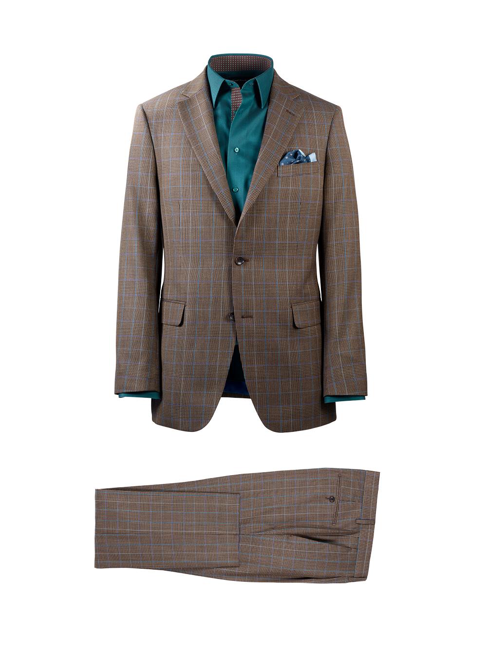 Wool Blend Plaid Single Breasted Notch Lapel Suit Jacket - Brown/blue Product Image