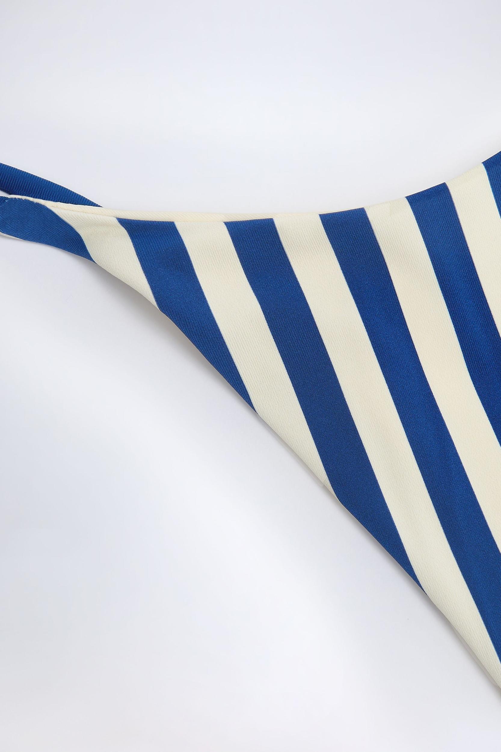 Side-Tie Thong Bikini Bottoms in Marine Blue Stripe Product Image