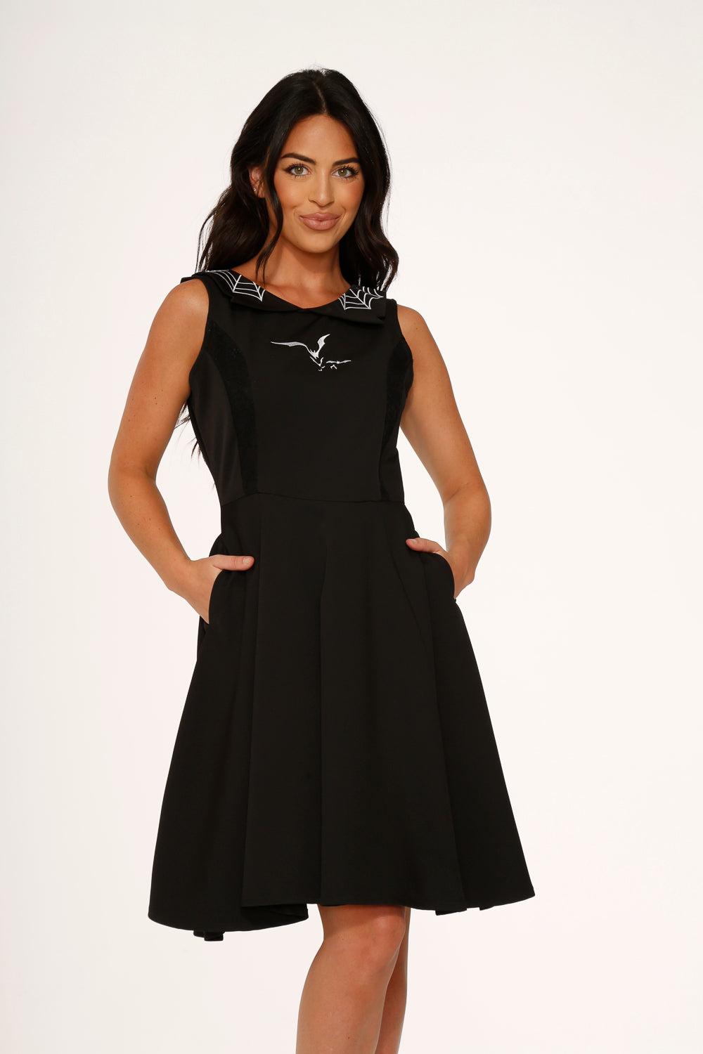 Black Bat Embroidered Swing Dress Product Image