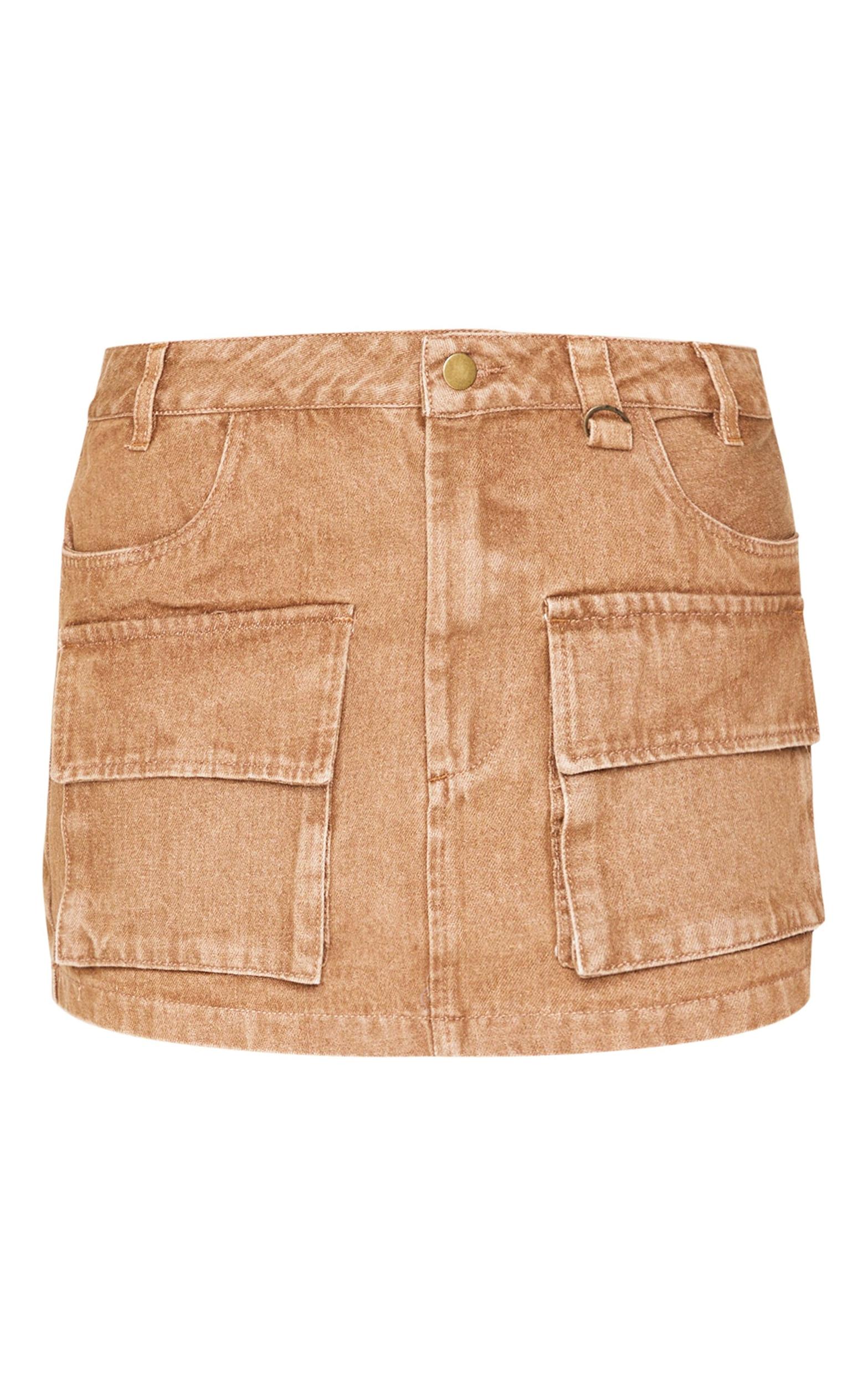 Brown Cargo Pocket Detail Denim Mini Skirt Product Image