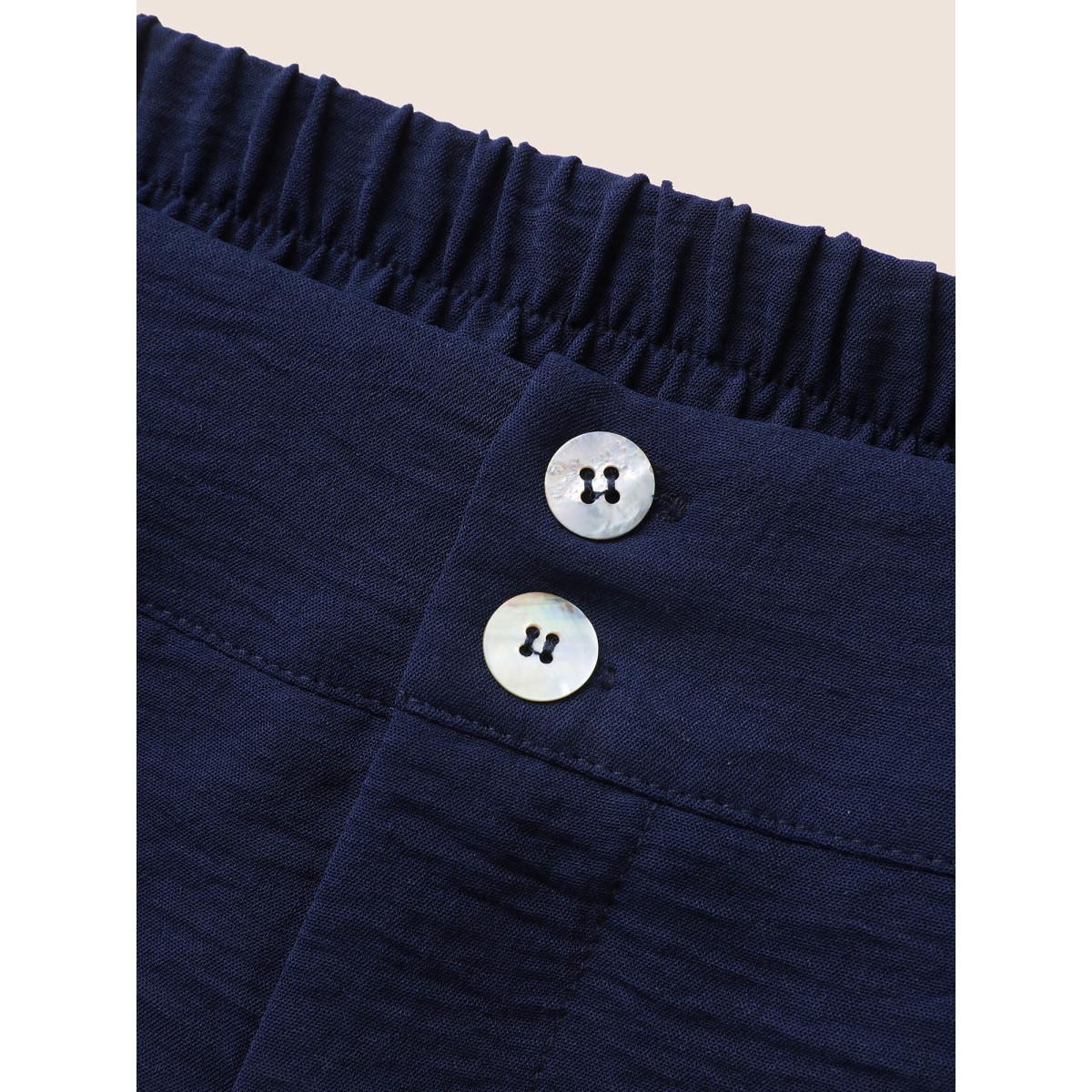 Plus Size Solid Button Up Gathered Wide Leg Pants Women Indigo Elegant Wide Leg Mid Rise Everyday Pants BloomChic 18-20/2X Product Image