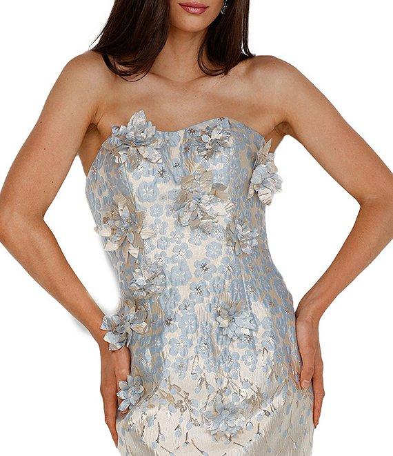 Terani Couture Metallic 3D Floral Embellished Strapless Midi Dress Product Image