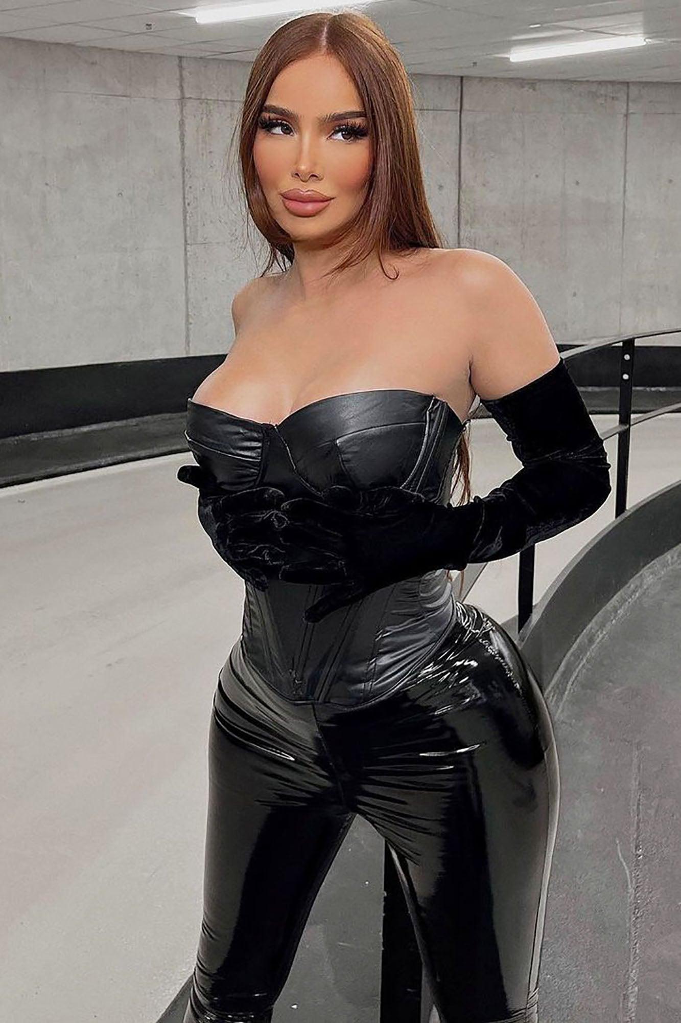 Bae For Tonight Faux Leather Corset Top - Black Product Image